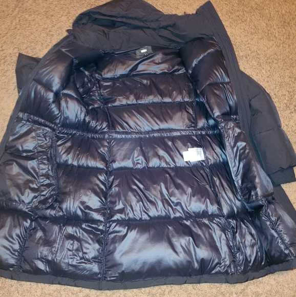 DKNY Black Long Puffer Coat, Size Medium - Picture 3 of 11